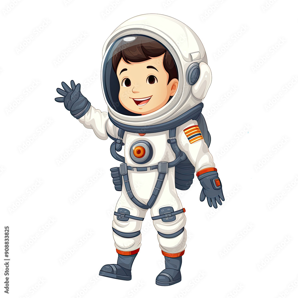 An illustration of a boy astronaut waving his hand An illustration of a boy astronaut waving his hand