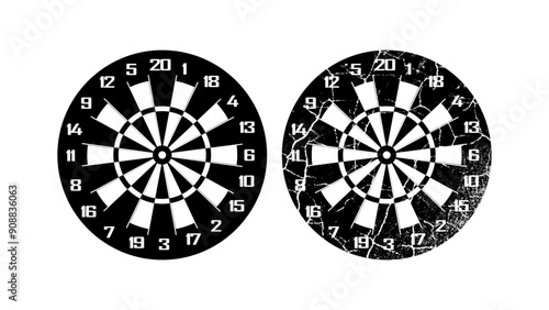 old dart board, black isolated silhouette