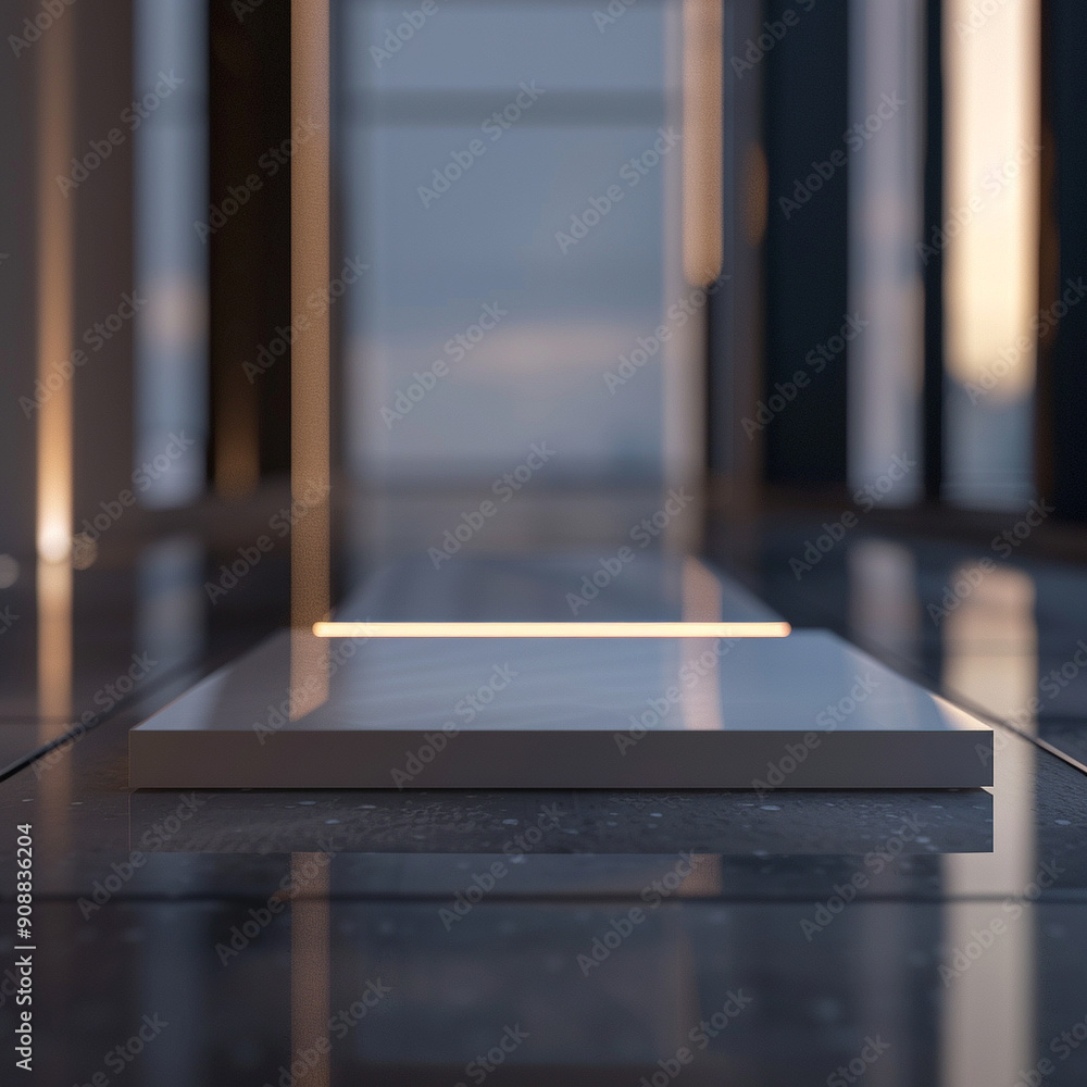 interior of a modern house with close up product display podium interior of a modern house with close up product display podium