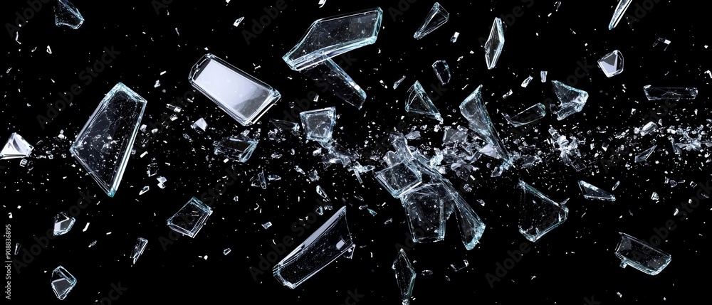 An intense image of shattered glass pieces exploding in various directions against a black background, creating a dramatic visual effect. An intense image of shattered glass pieces exploding in various directions against a black background, creating a dramatic visual effect.