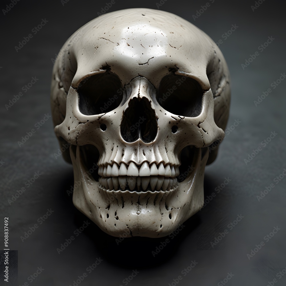 Obraz premium Intricate Close-Up of Human Skull: High-Resolution Photo Capturing the Details and Texture of Bone Structure for Medical, Educational.