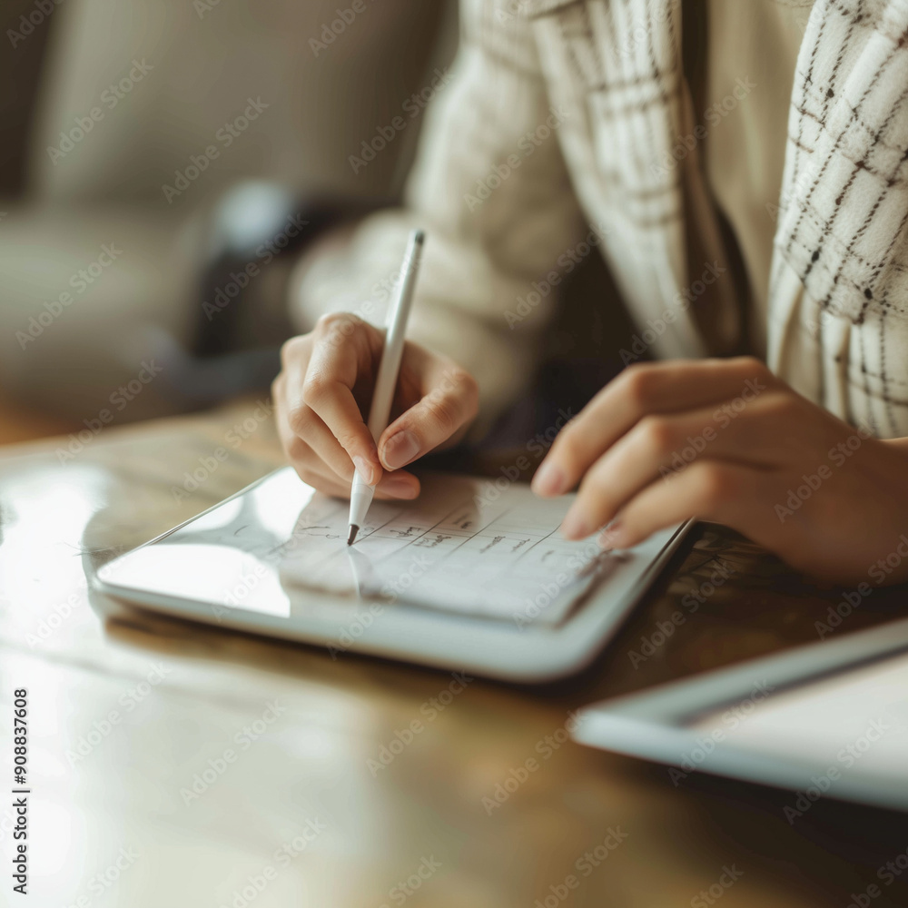 Fototapeta premium person writing on a notebook managing financial
