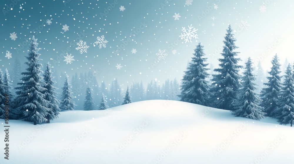 Snow-Covered Pine Trees and a Snowy Field in Winter Snow-Covered Pine Trees and a Snowy Field in Winter