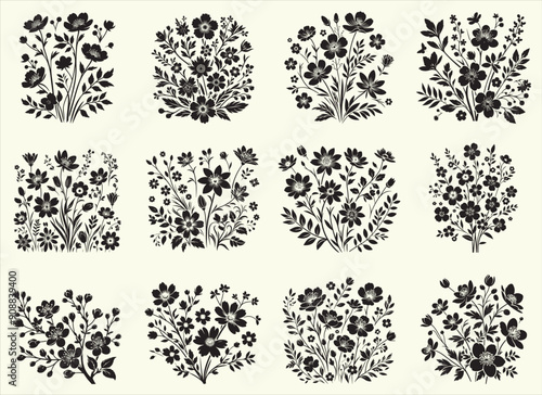 spring flowers Silhouette Vector Illustration