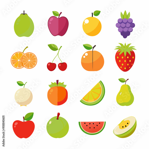 Fruit Apple Banana Orange set art vector illustration