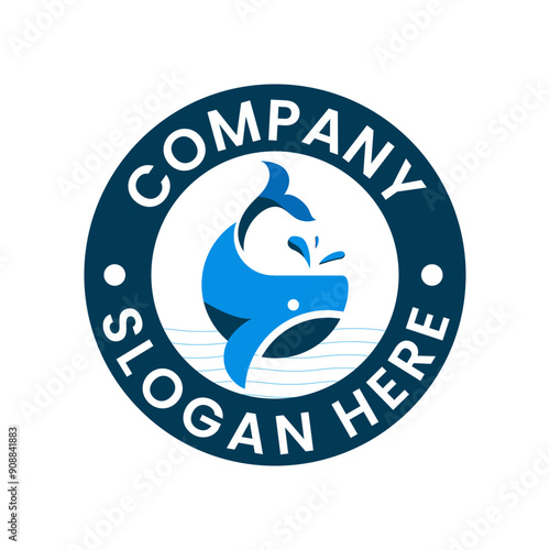 vector drawing of blue whale or shipping business logo