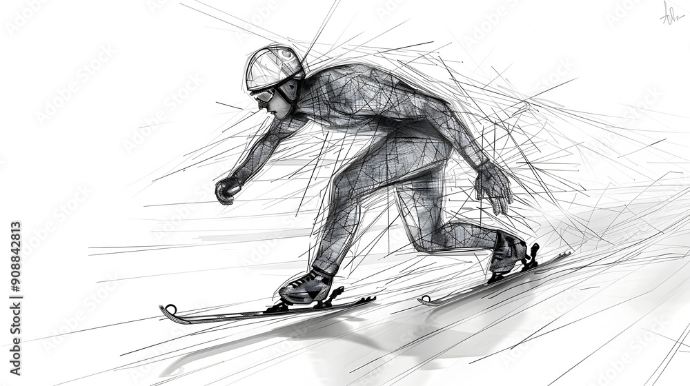 Rapid Sketch of a Speed Skater Racing in Minimalist Art Rapid Sketch of a Speed Skater Racing in Minimalist Art