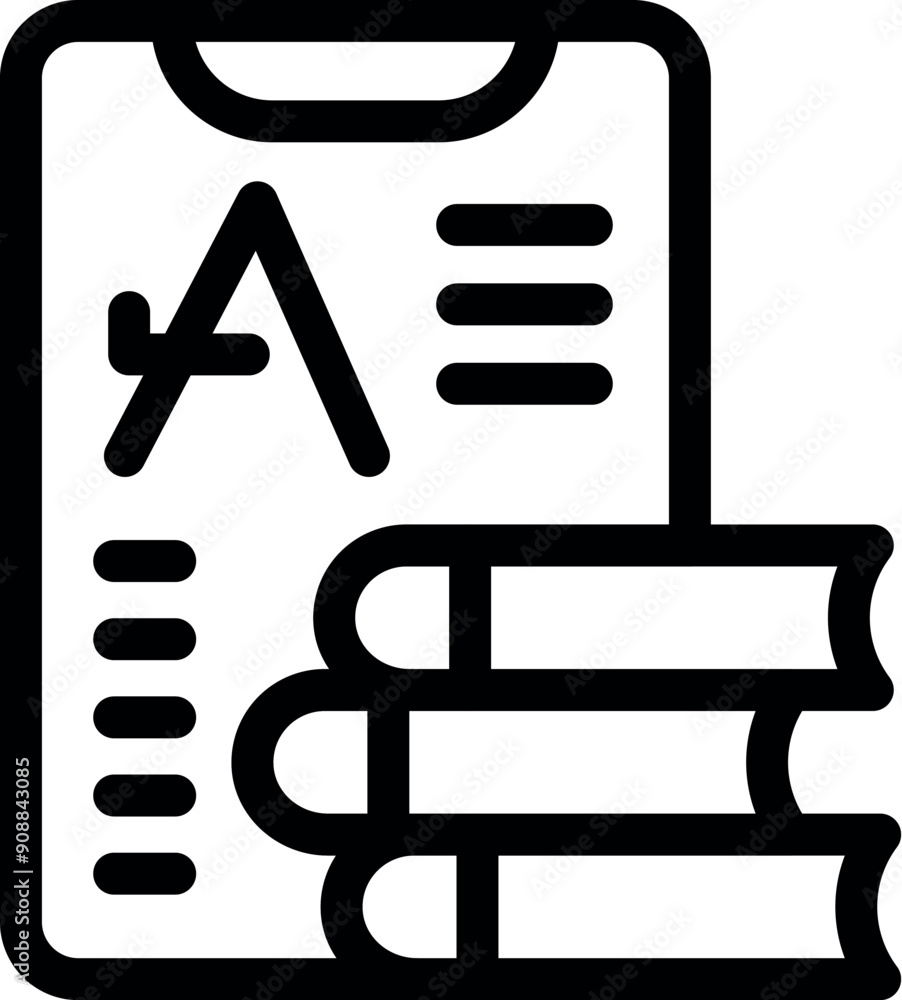 Icon of a school test with an a grade and books underneath symbolizing good academic performance Icon of a school test with an a grade and books underneath symbolizing good academic performance