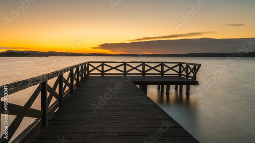 Fototapeta Naklejka Na Ścianę i Meble -  Summer vacation at the lake. Sunset in Masuria. Pier at sunset
