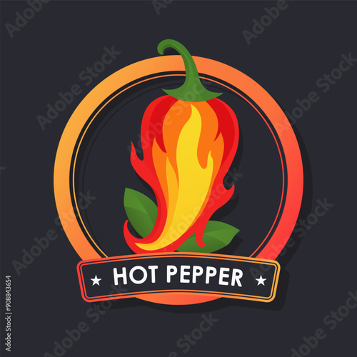 flame color and shape hot chili pepper in circle logo label