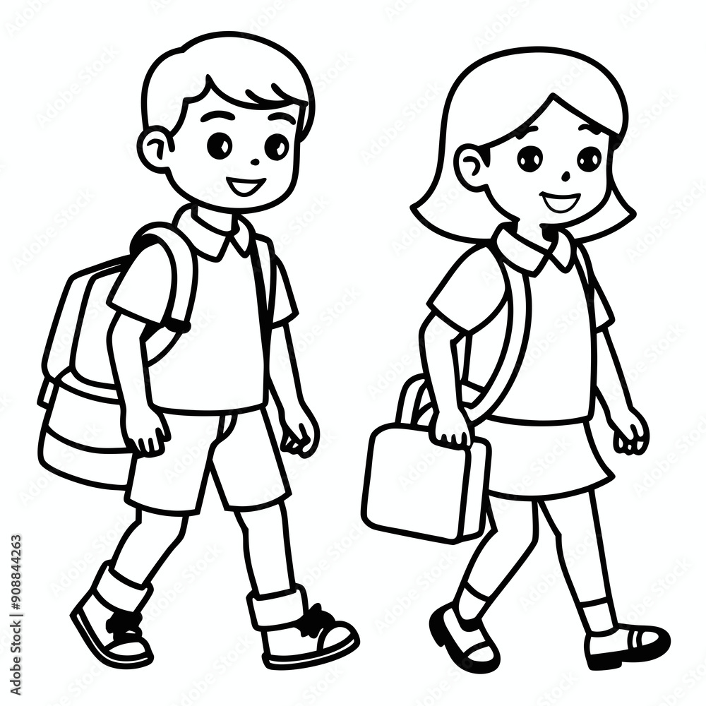 kids wearing school bag are going to school art vector illustration kids wearing school bag are going to school art vector illustration