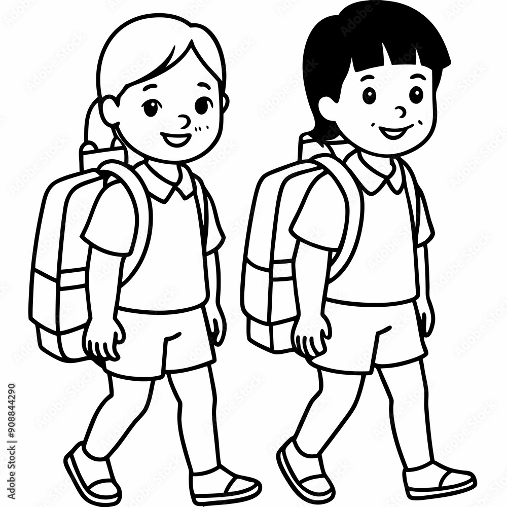kids wearing school bag are going to school art vector illustration kids wearing school bag are going to school art vector illustration