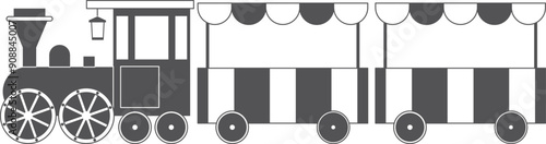 Kid railroad black icon. Locomotive and railway wagons