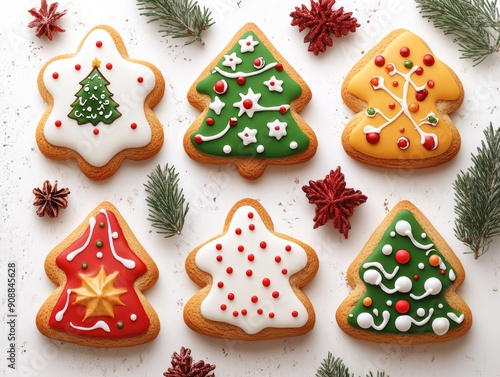 Deliciously decorated Christmas cookies featuring festive tree designs, perfect for holiday celebrations and sweet treats.