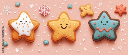 Delightful star-shaped cookies, decorated with icing and smiles, perfect for festive celebrations and sweet treats.