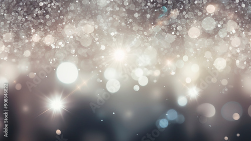 silver holiday background with Christmas transparent spots glare and shine glitter. New year design