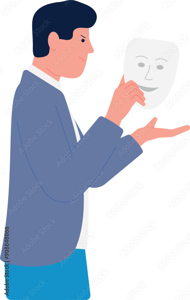 Hypocrite icon. Man hide behind face mask. Personality disguise Hypocrite icon. Man hide behind face mask. Personality disguise
