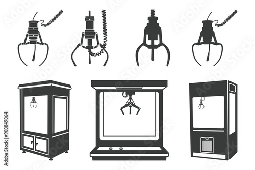 Claw Crane Machine Simple Clip Art And Illustration Vector Design silhouette.