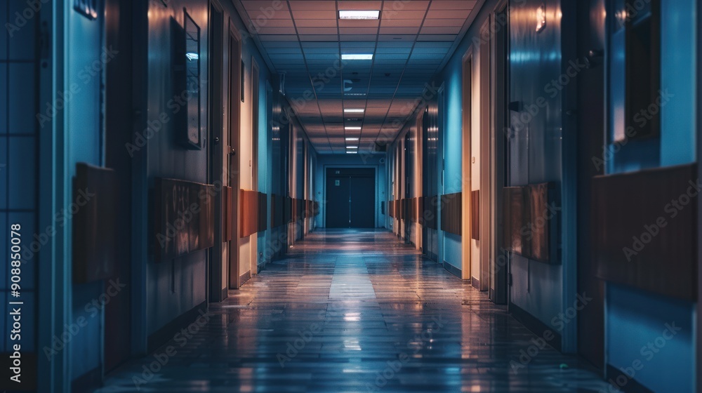 Creepy dark hotel corridor building interior background Creepy dark hotel corridor building interior background