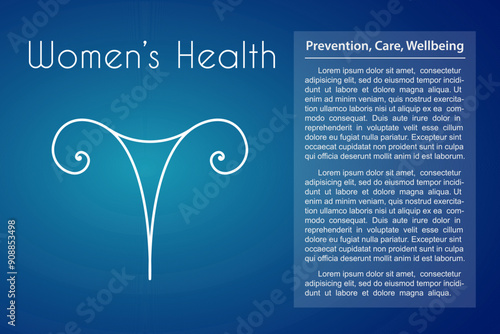 Women health linear medical icon on blue background. Abstract vector illustration of female reproductive organs. Logo template for women health or artificial insemination, gynecology, obstetrics