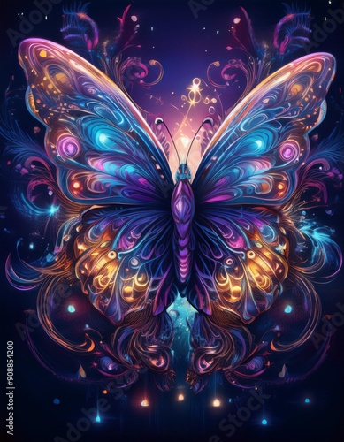 Psychadelic theme Butterfly. Spirit Animal guide illustration