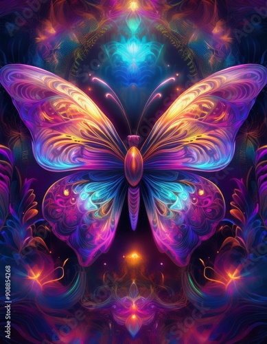 Psychadelic theme Butterfly. Spirit Animal guide illustration