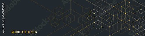 Abstract design element with geometric background and golden hexagons shape pattern