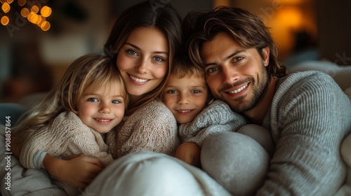 Joyful Children and Parents on Sofa