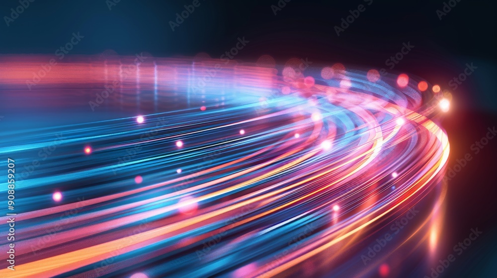 Vibrant light trails create a dynamic background, ideal for technology and motion themes. Colorful waves symbolize speed and innovation. Vibrant light trails create a dynamic background, ideal for technology and motion themes. Colorful waves symbolize speed and innovation.