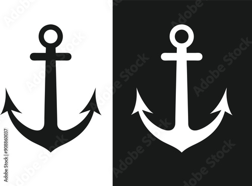 Ship anchor or boat anchor flat icon Silhouette