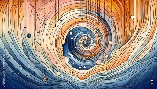 Colorful abstract spiral design with swirling patterns and a