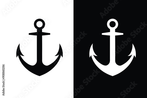 Ship anchor or boat anchor flat icon Silhouette