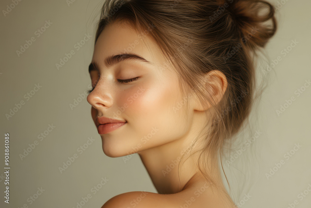 A close up of a girl's face with her eyes closed A close up of a girl's face with her eyes closed
