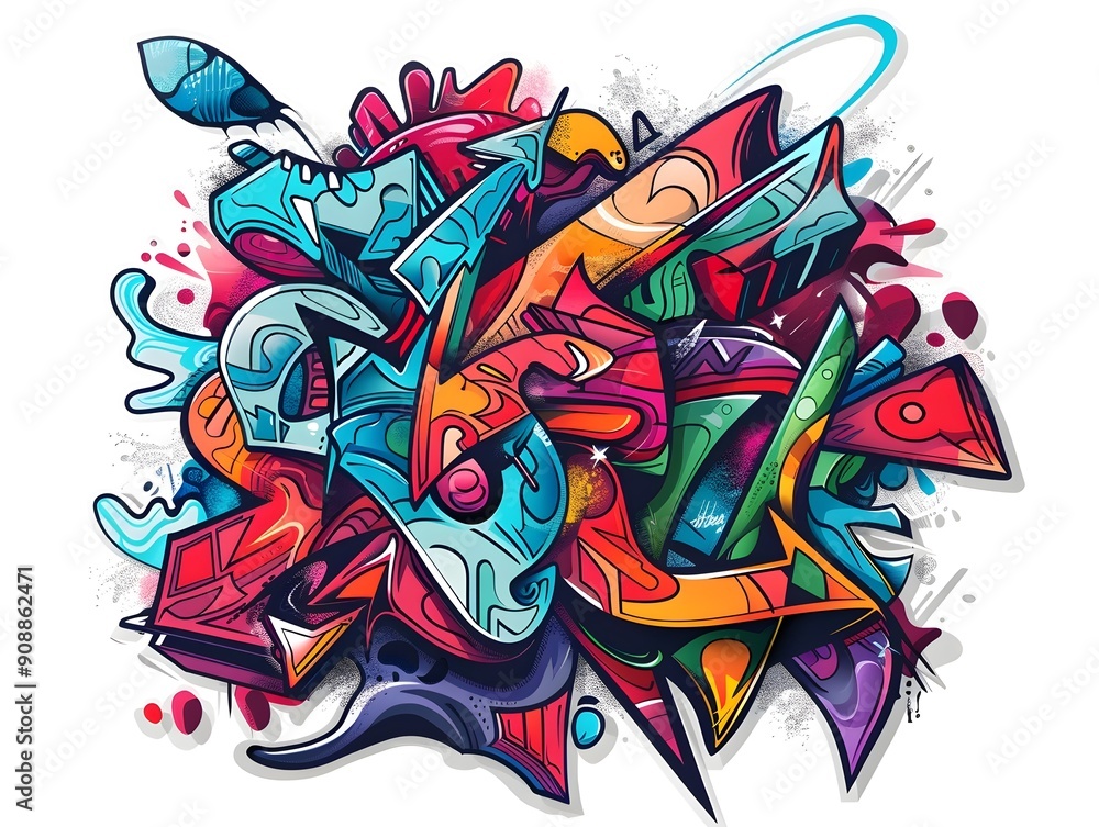 Stylized Graffiti Explosion with Vibrant Abstract Patterns and Shapes for Streetwear Design Stylized Graffiti Explosion with Vibrant Abstract Patterns and Shapes for Streetwear Design