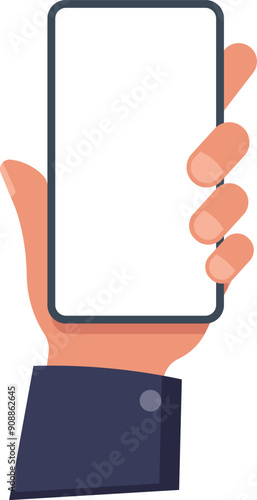 Mobile app template. Smartphone in human hand color icon