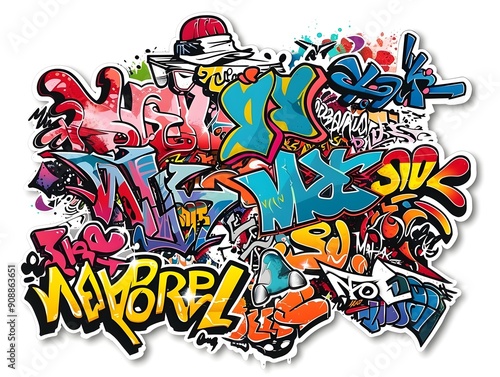 Stylish Streetwear Graffiti Sticker Design for Apparel and Accessories