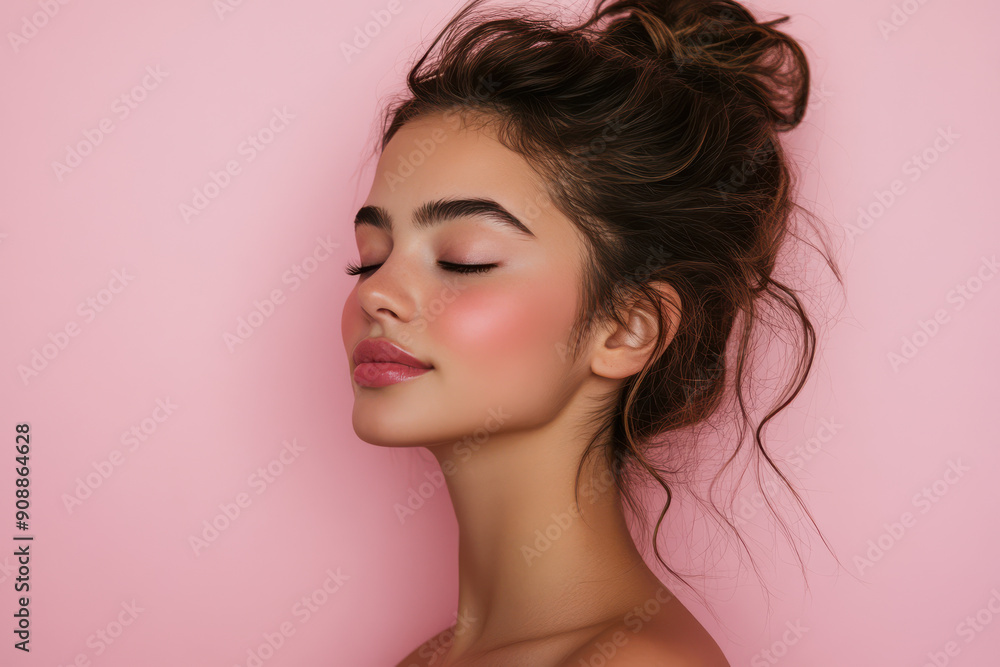 A close up of a girl's face with her eyes closed A close up of a girl's face with her eyes closed