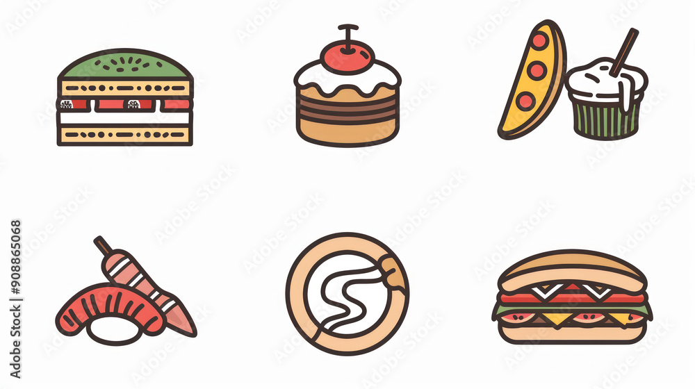 A simple vector icon set of random food in line style with isolated on white A simple vector icon set of random food in line style with isolated on white