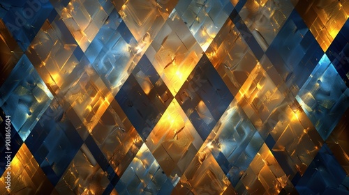 A stunning pattern featuring a glowing diamond design in rich gold and blue tones, ideal for contemporary backgrounds and design projects