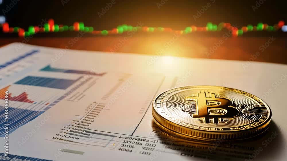 Bitcoin coin with financial chart, cryptocurrency investment and trading concept Bitcoin coin with financial chart, cryptocurrency investment and trading concept