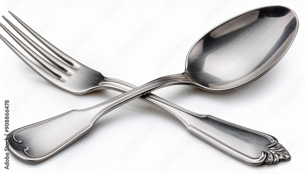 Silver Fork and Spoon Set Isolated on White Background, Clipping Path, Full Depth of Field Silver Fork and Spoon Set Isolated on White Background, Clipping Path, Full Depth of Field