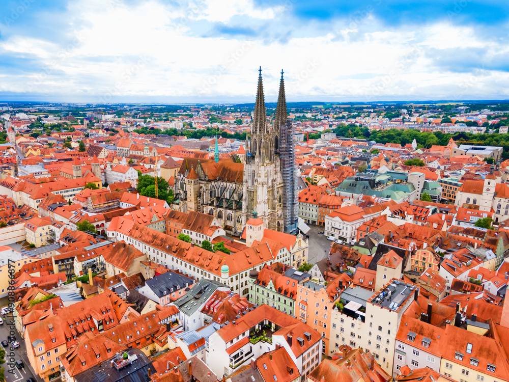 Obraz premium Regensburg city aerial panoramic view, Germany