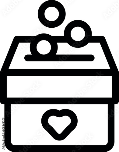 Charity donation box receiving money with heart symbol representing giving money to non profit organization