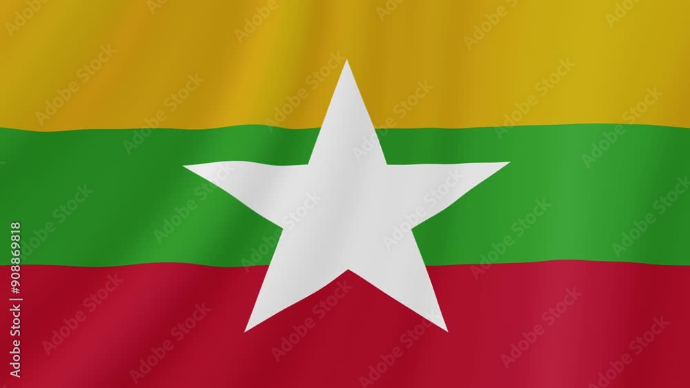 Myanmar Waving Flag. Realistic Flag Animation. Seamless Loop Background. Myanmar Waving Flag. Realistic Flag Animation. Seamless Loop Background.