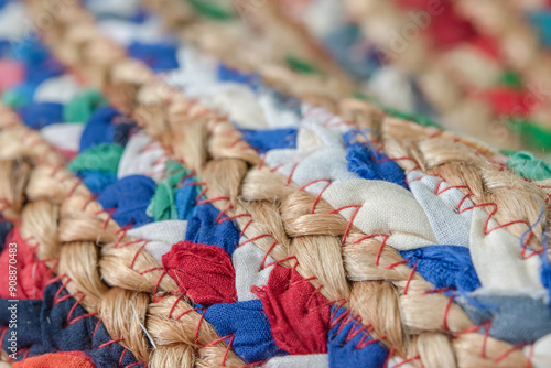 Recycled fabric mixed with natural materials for carpet making.