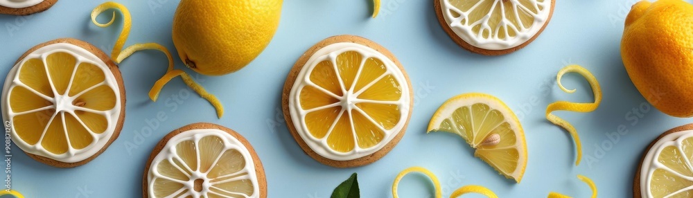 Stylish lemon cookies, vibrant decoration, flat design illustration Stylish lemon cookies, vibrant decoration, flat design illustration