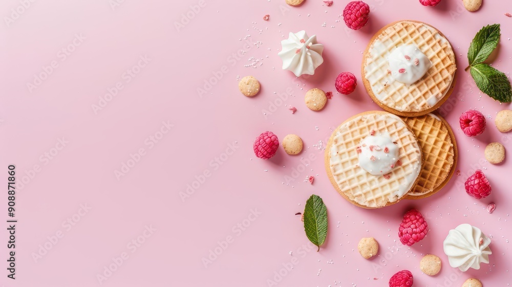 Luxurious wafer cookies, delicate decoration, flat design illustration Luxurious wafer cookies, delicate decoration, flat design illustration