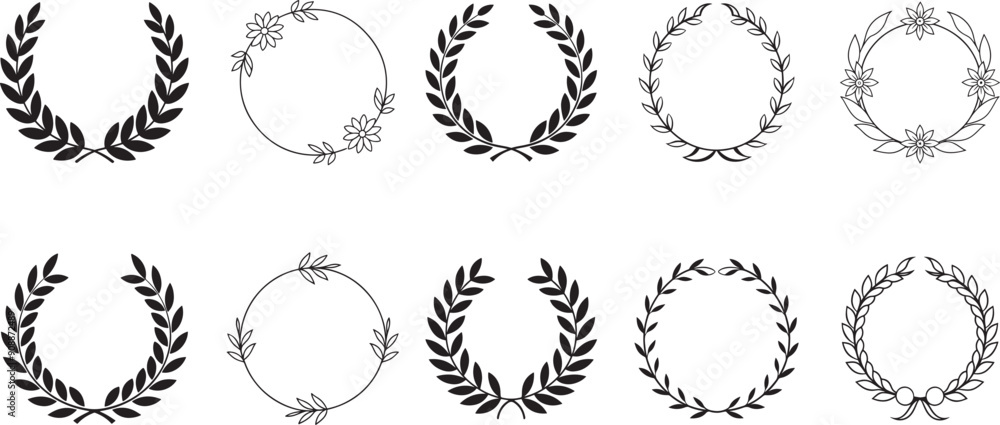 Fototapeta premium Simple Wreath Drawing of silhouette vector line art