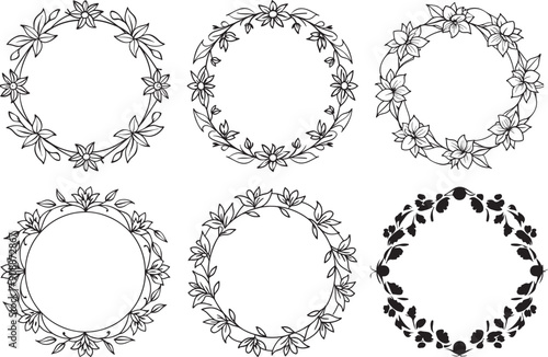 Set of hand drawn vector wreaths. Decorative frames with vector design