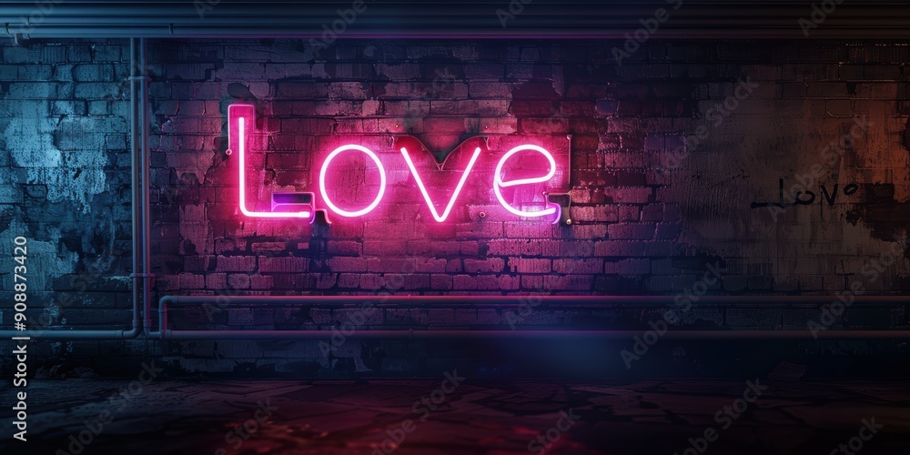 Neon Love Sign on Brick Wall Neon Love Sign on Brick Wall